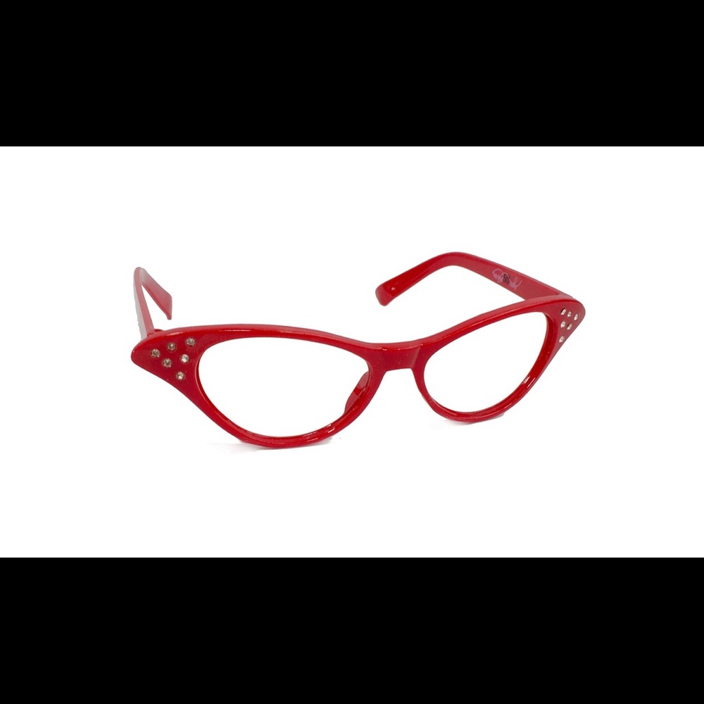 New 50’s Women’s Red Cat Eye Rhinestone Glasses